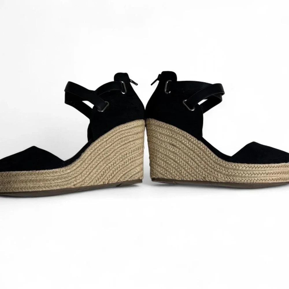 Black Suede Espadrille Wedge Sandals Boho Festival